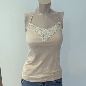 Chic Lace-Trimmed Cream Camisole